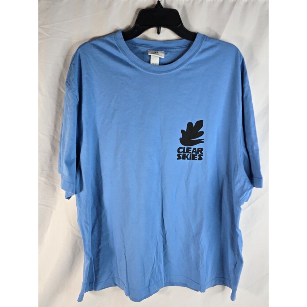 H&M Men's Clear Skies Graphic T-Shirt - Light Blue Relaxed Fit Cotton Tee